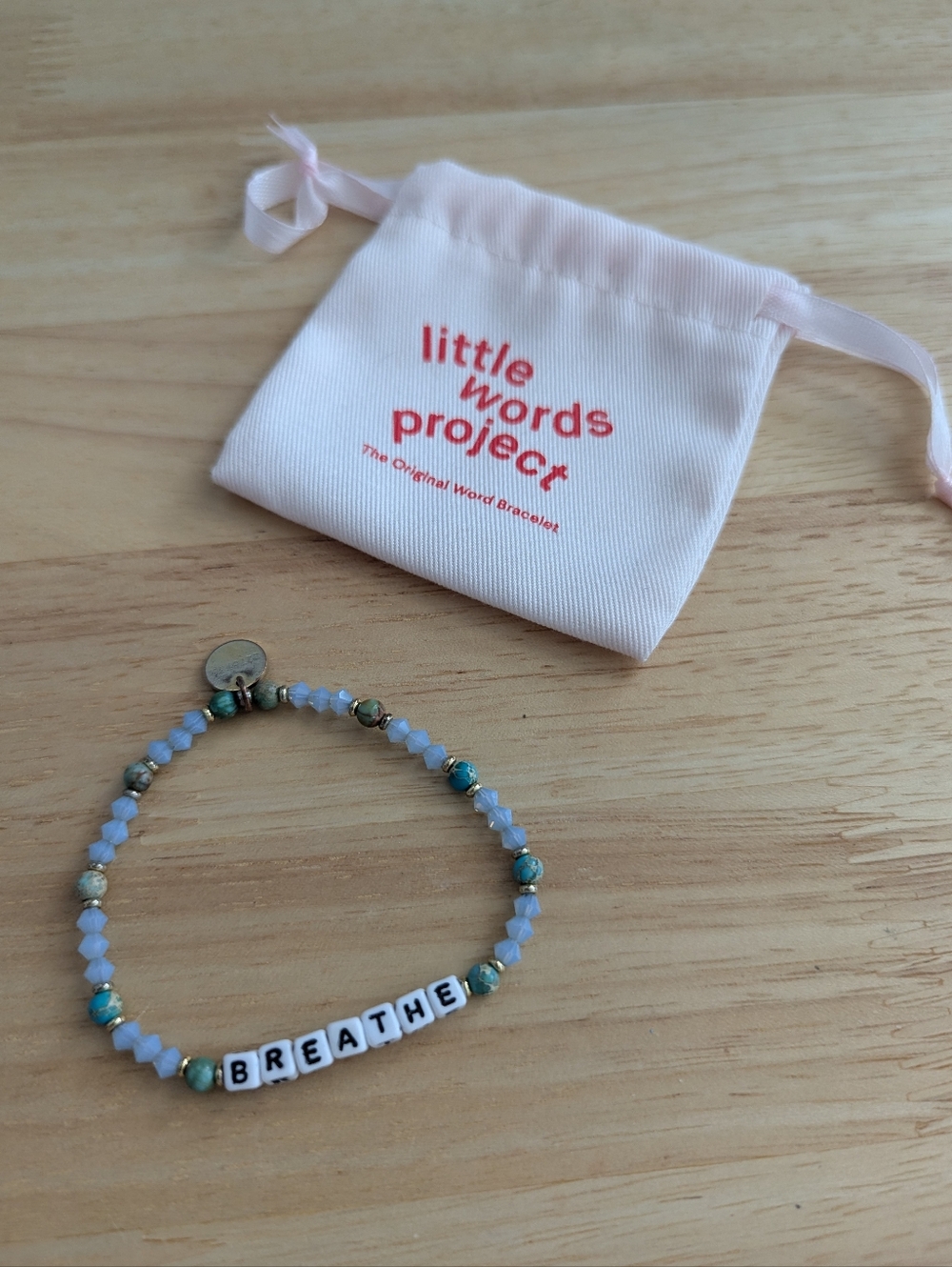 Little Words Project "BREATHE" Beaded Bracelet - Light Blue & Turquoise (M/L)